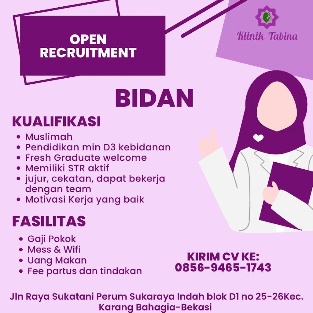 Open Recruitment Bidan Klinik Tabina Bekasi